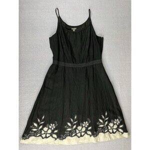 Ann Taylor A-Line Floral Linen Dress Womens 12 Blend Embroidery Sleeveless Lined